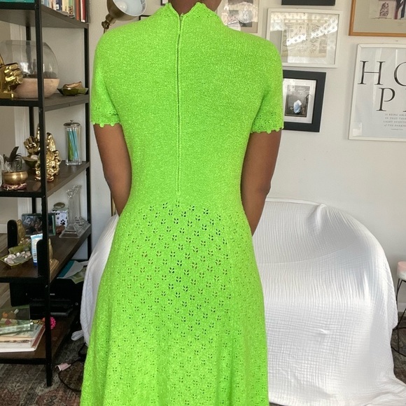 VTG 70s Rare Mod Neon Dress XS/S/M 50s 60s Designer Grn Mad Max Hippie - Picture 2 of 8